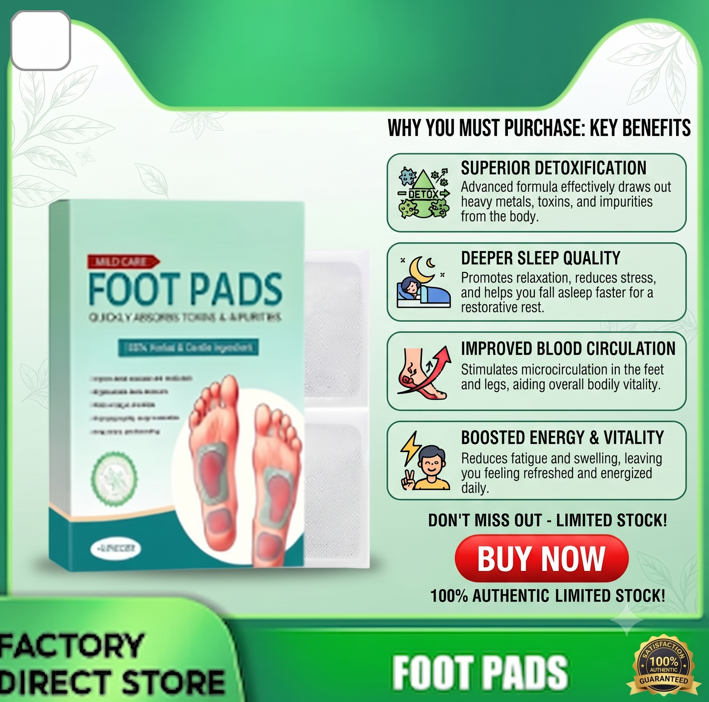 Herbal And Gentle Ingredient Detox Foot Pads (Pack of2)